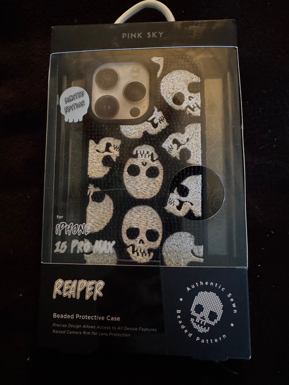 Pink Sky - Reaper Beaded Protective Case for iPhone 15 Pro Max - skull